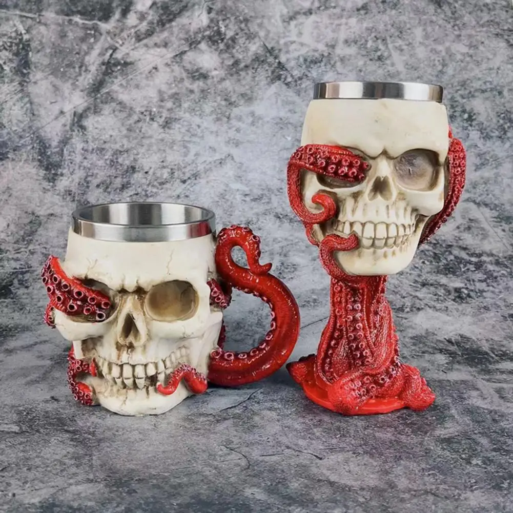 Party Wine Cup Novelty Skull Beer Mug with Realistic Octopus Tentacles Stainless Steel Drinking Cup Halloween Party Wine Whisky