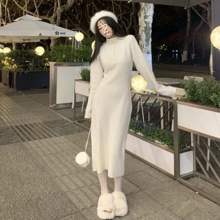 Thiened malha dr feminino sle chique suave branco cor misturada camada base saia longa commute faion chumbo lápis