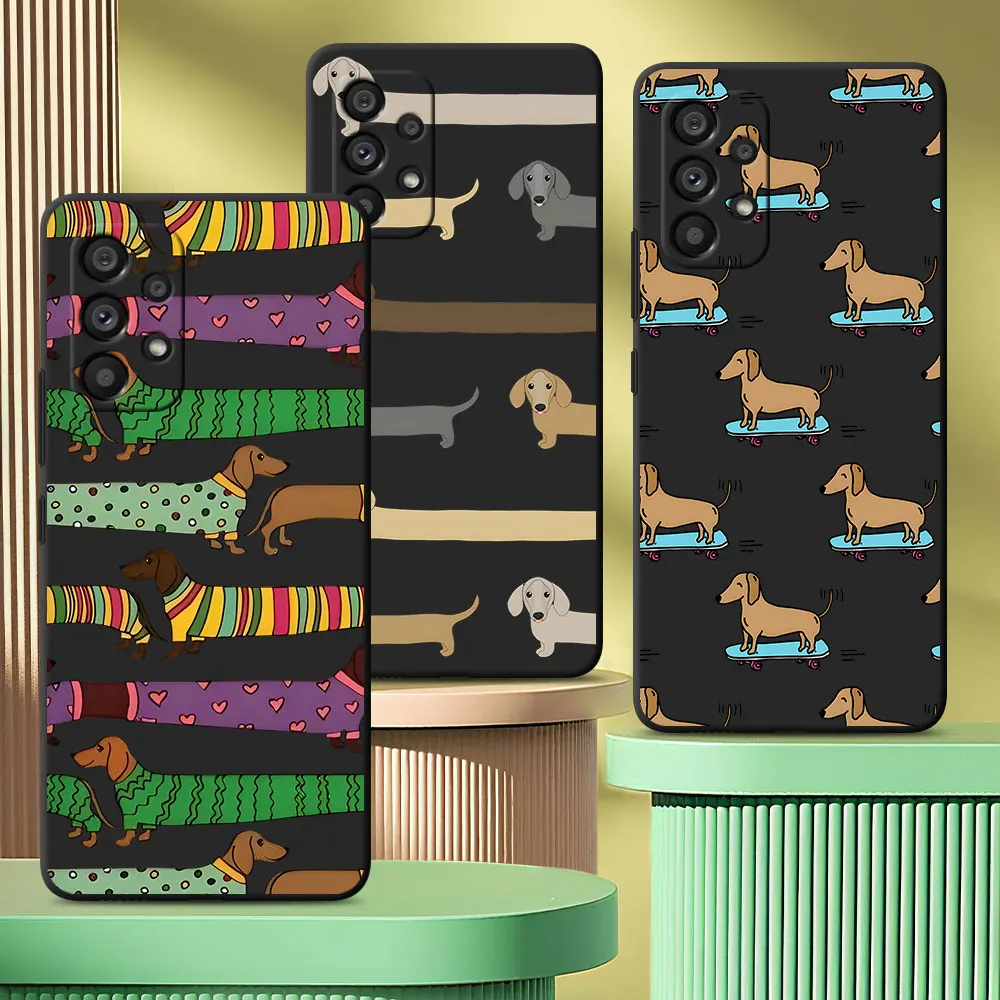 Protective Case For Samsung Galaxy A07 A50 A10 A20s A03 A5 A7 A70 A04s A50s A06 TPU Black Phone Cover Dachshund Silhouette Dog