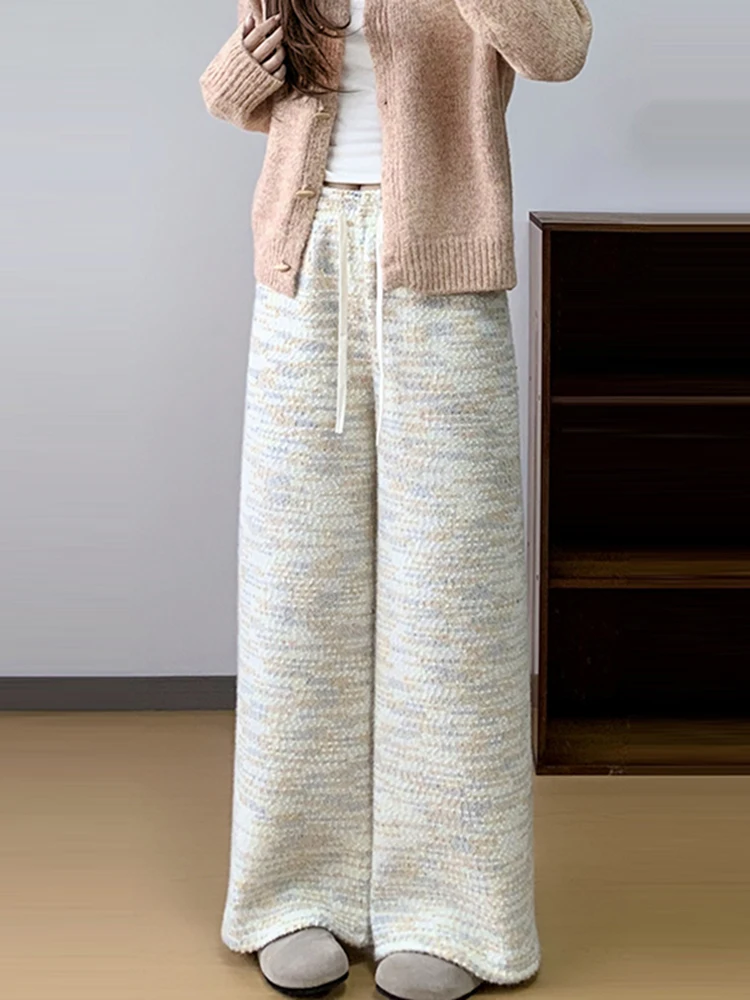 

Женские повседневные брюки с высокой талией на флисовой подкладке, широкие, в полоску, в пол, осенне-зимняя новинка Ci Walk