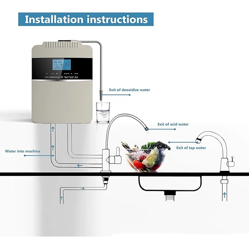 Kangen Water Alkaline PH Water المؤين فلتر مياه الهيدروجين مع 8 أطباق pH 2.5-11.2 مياه قلوية وحمضية #4