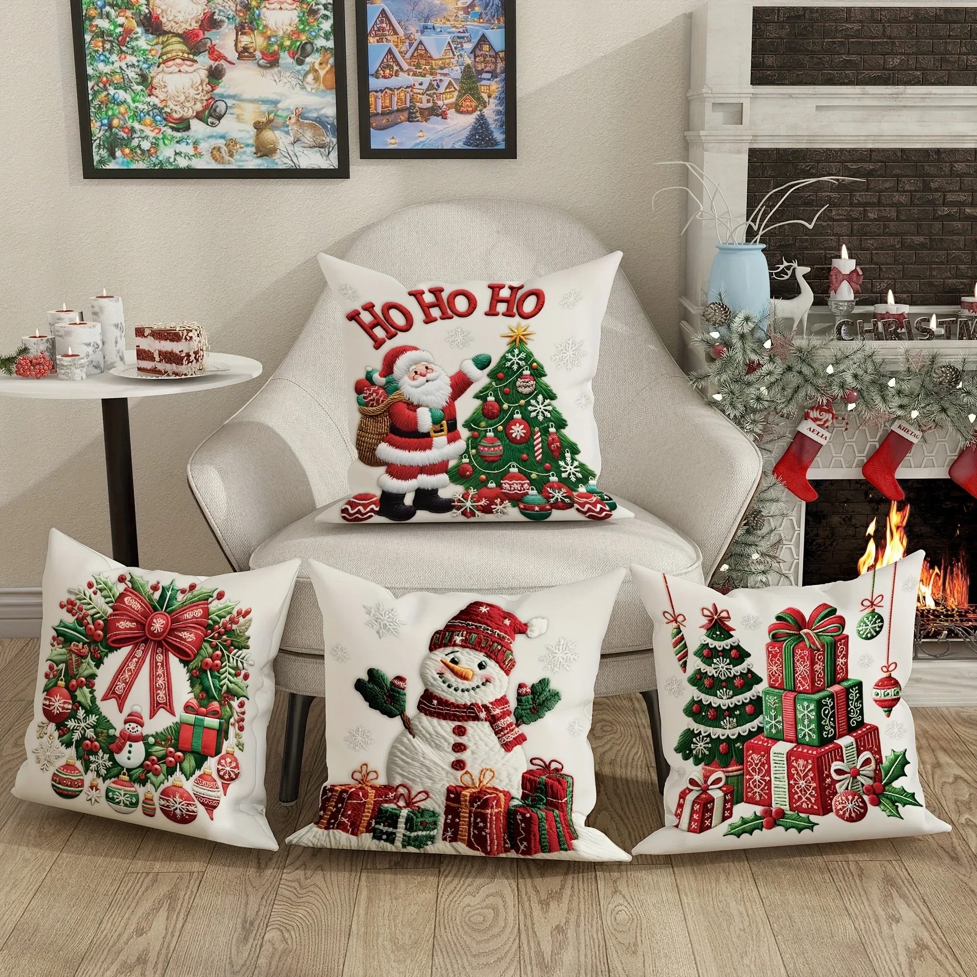 Fundas de almohada navideñas festivas: ¡diseños de Papá Noel, árbol, corona y muñeco de nieve! sofás, fundas de almohada para