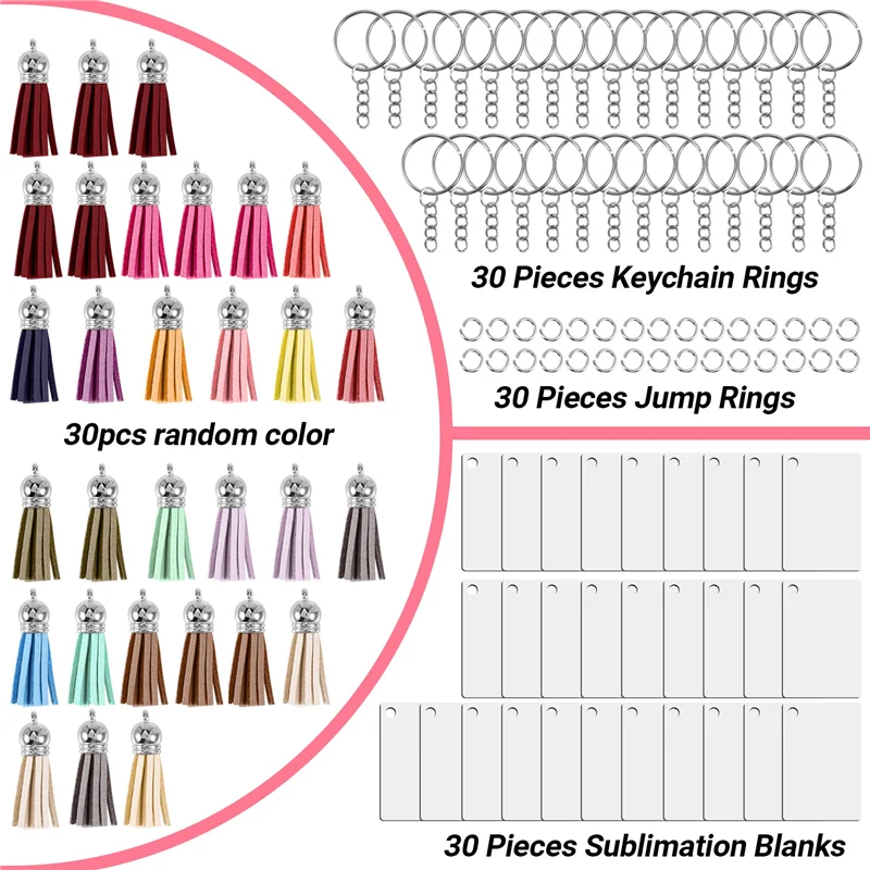 

Sublimation Keychain Blanks Bulk, Set Of 30 Sublimation Keychain Blanks Set With Tassels, Keychain Circle, Keychain