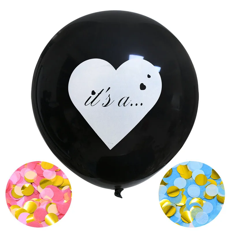 1Set 36'' Riesen Junge oder Mädchen Schwarz Latex Ballon Blau Rosa Konfetti Baby Dusche Globos Geschlecht Offenbaren Party Dekoration liefert