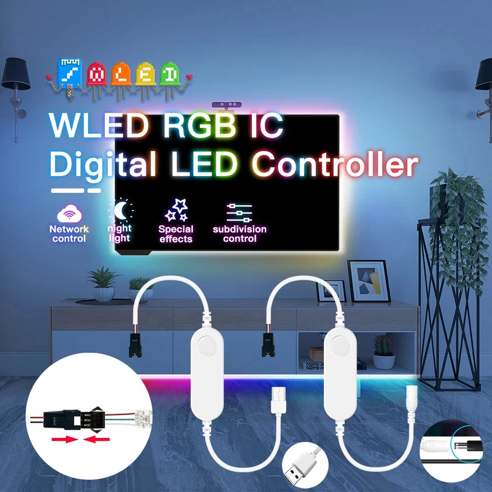 

GLEDOPTO WLED Ultra Mini LED Controller RGB IC Addressable for Table Computer TV Backlight Dynamic DC5V / DC12-24V