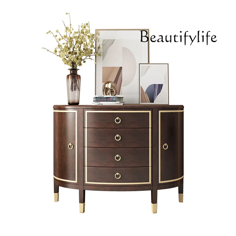 

American-Style Light Luxury Hallway Cabinet Household Solid Wood Sideboard Cabinet Semicircle Hallway Table