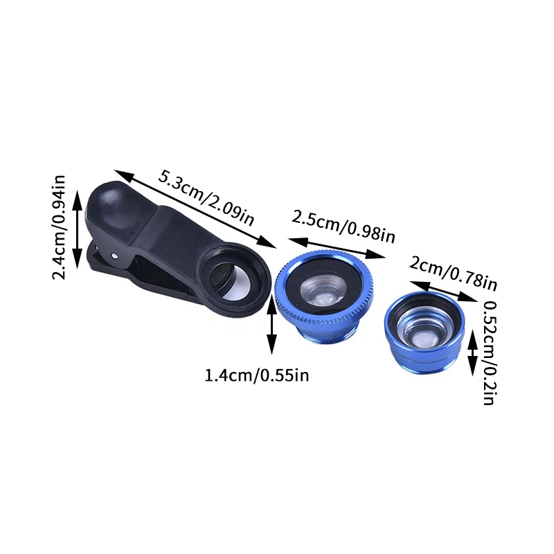 3-in-1 Phone Camera Lens Kit Fisheye Mobile Phone Lenses 0.67X Zoom Wide Angle Macro HD Universal Camera Lens For All Smartphone
