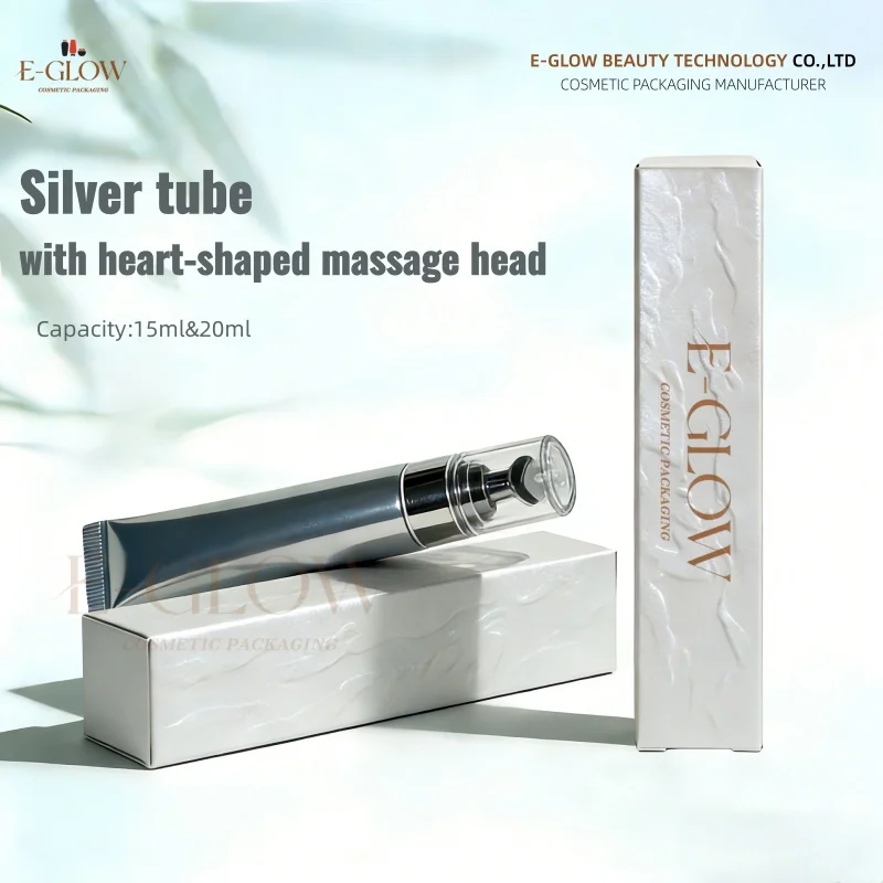 【Logo Custom】50Pcs Customized 15ml New Heart-shaped Massage Head Silver Tube Small Batch Customization Factory