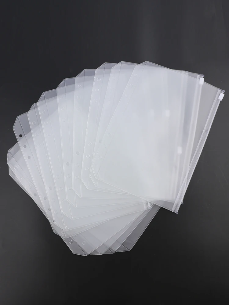 12pcs A5 Home Office Binder Pocket File Storage Sticker Envelope Cash Bill Clear Folder 6 Holes School Waterproof With Zip Card