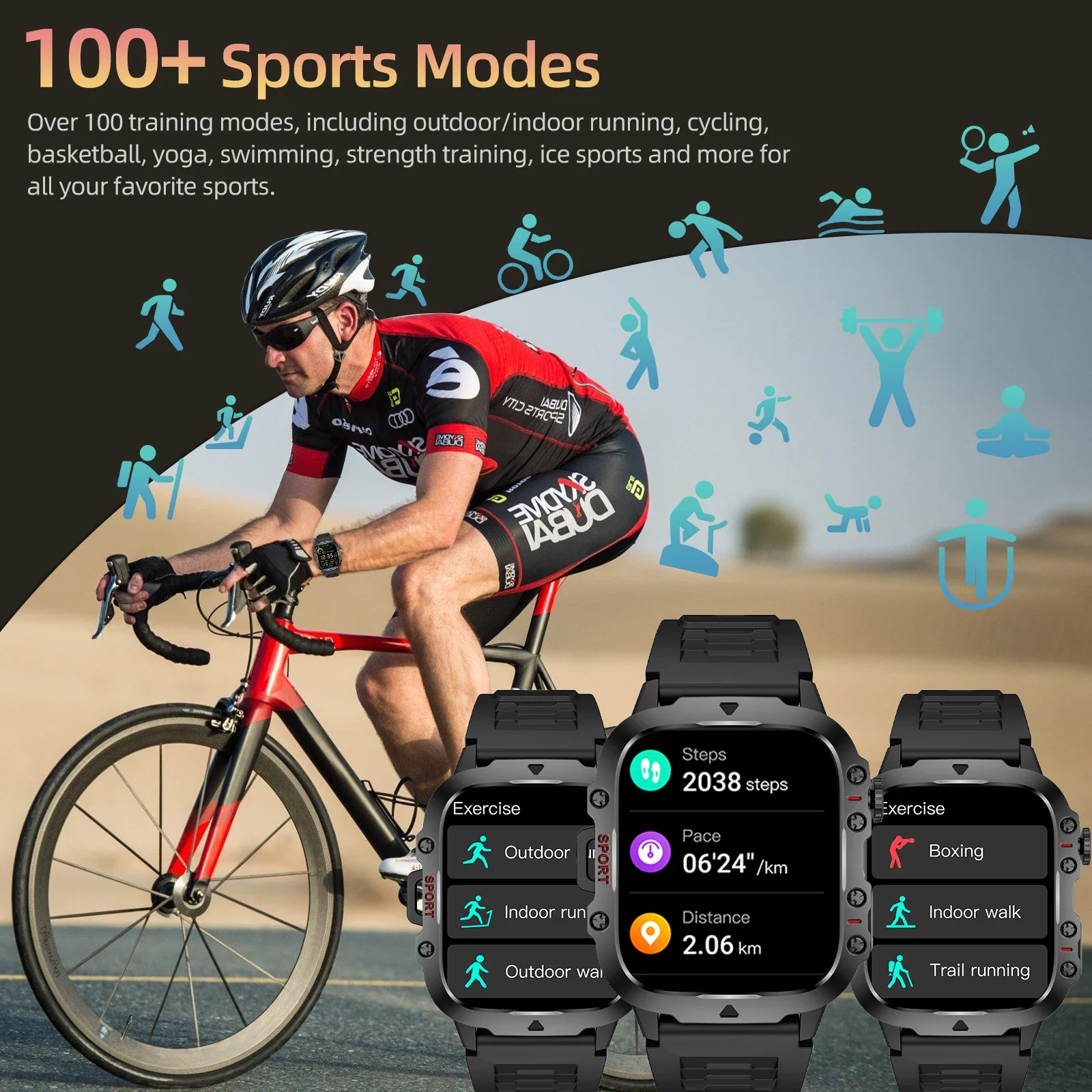 2024 New! 1.96'' Men's Smart Watch - Large Touch Screen, Answer/Make Calls, 100+ Sports Modes Fitness Watch with Long Standby