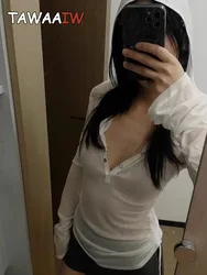 Tawaaiw Hooded T Shirt Women Clothes Long Sleeve Korean Fashion Autumn Tops Long Sleeve Lace-up Tee Female Clothing 2000s Y2k