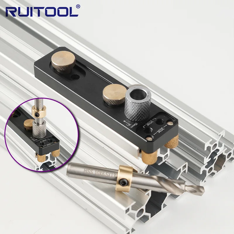 Single Hole Aluminum Profile Drilling Locator Adjustable Drill Guide Jig with Step Drill Bit and M6 Bushing for 2020 2040 3030