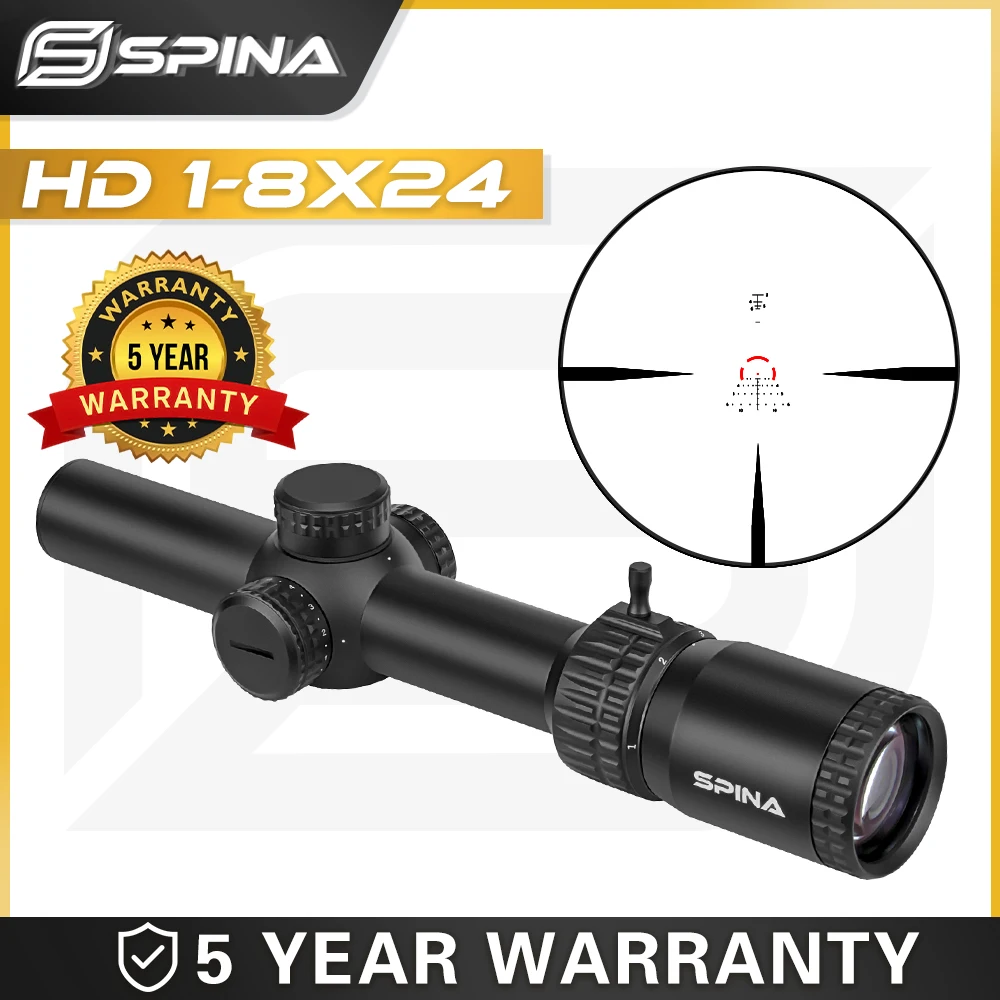 

SPINA OPTICS HD 1-8x24 IR Rifle Scope True 8x LPVO Qulick Shooting Short DOT Luneta Tactical Hunting Sight Fit CQB AR .308.556