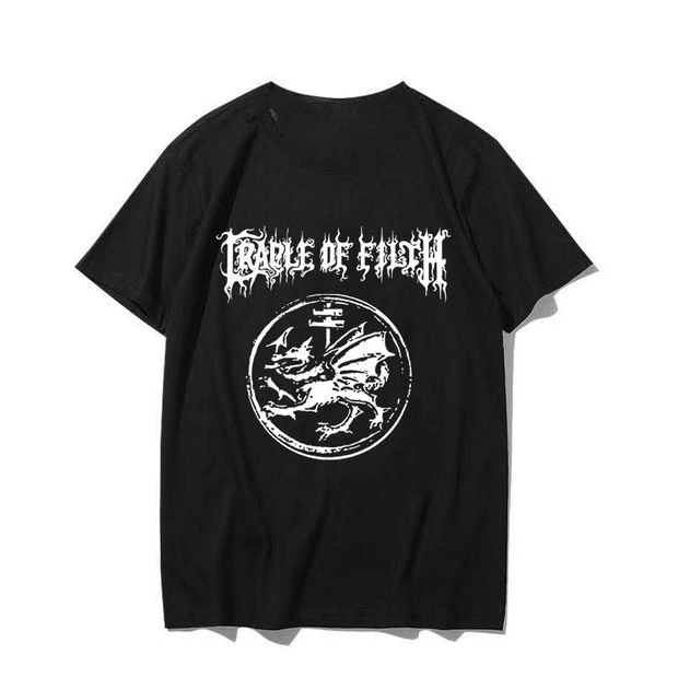 Metal Loose Large-sized Pure Cotton Round-neck Short-sleeved Rock Band T-shirt for Men, Featuring The Design of Cradle of Filth.