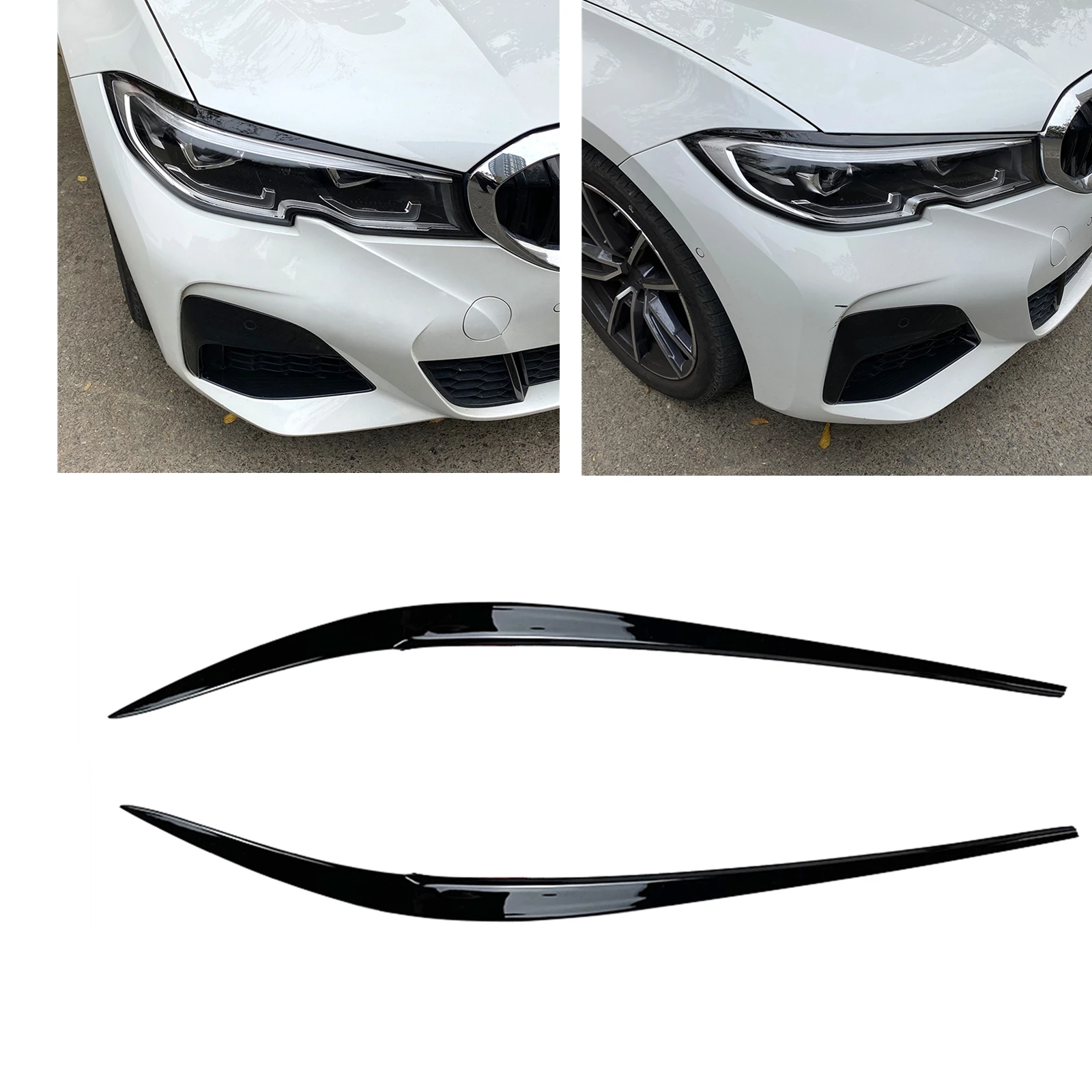 2PCS Car Headlight Eyebrow Cover Front Head Light Lamp Strip Trim For BMW 3 Series G20 G28 320i 330i Sedan 2019-2023