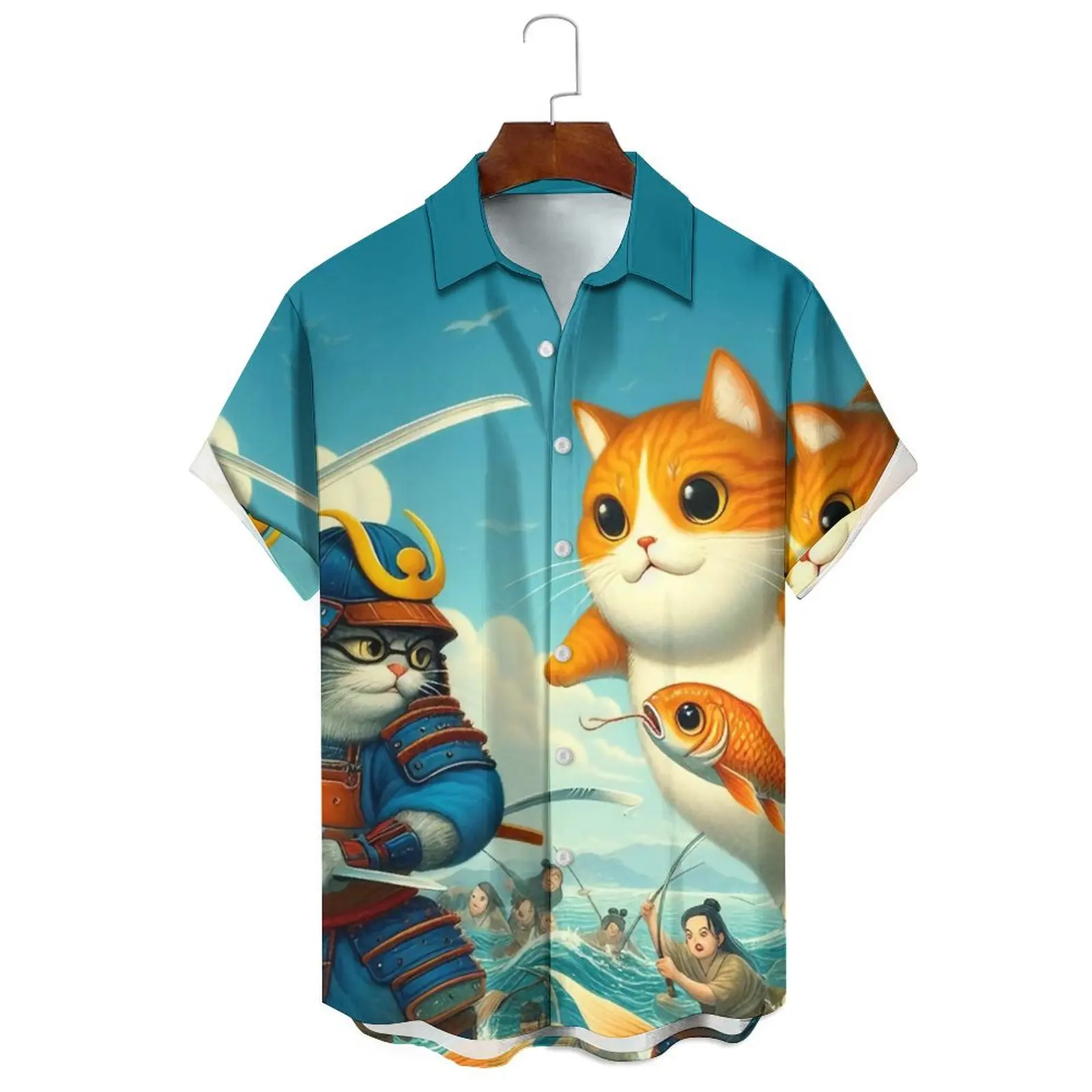 

Men's/Women's Fashion Summer Cartoon Illustration Print Casual Loose Everyday Can Wear Lapel Single-Breasted Short-Sleeved Shirt