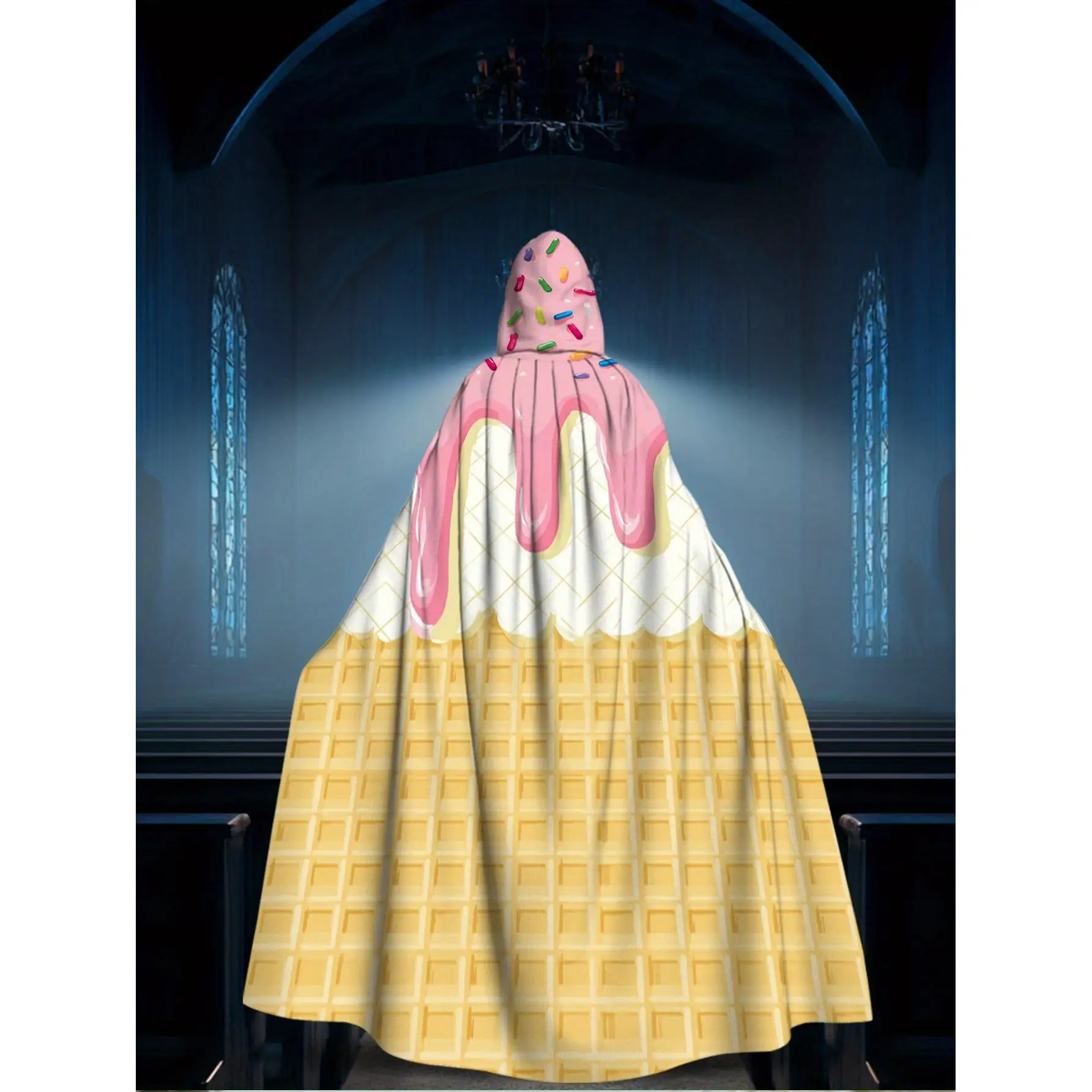 Hooded Cape Featuring a Easy Design with Pink Ice Cream Sprinkles And Wafer Made of Polyester Suitable for New Year