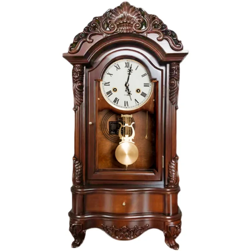 European-style Chinese-style retro mechanical pendulum clock Household living room Old-fashioned solid wood clock