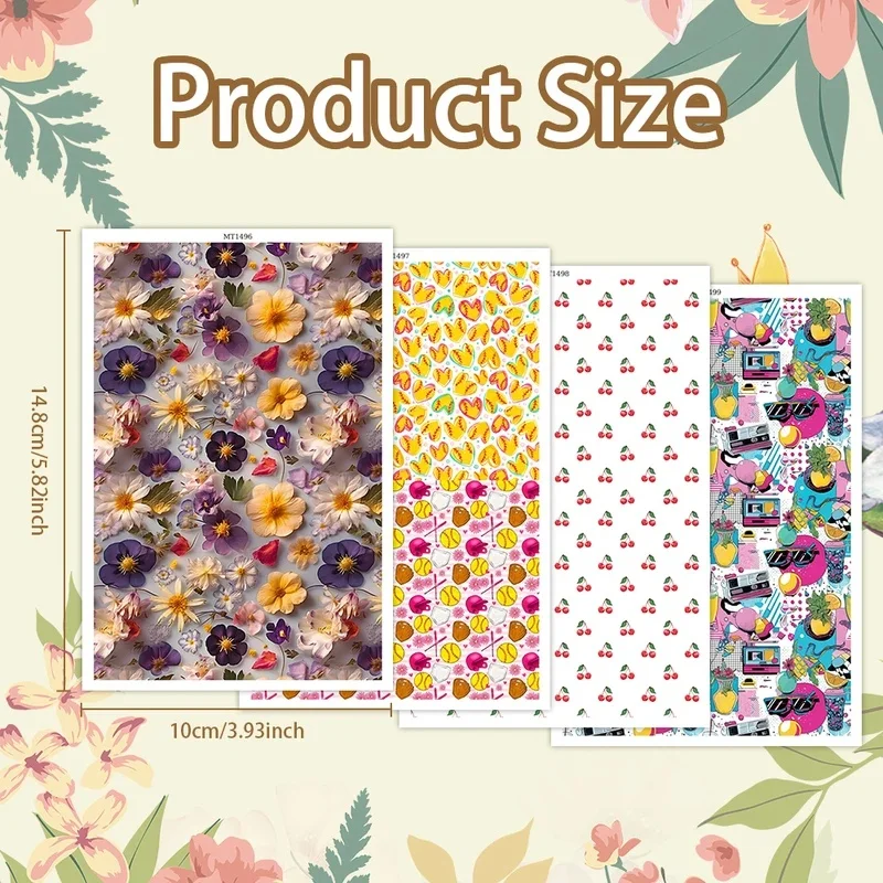 Polymer Clay Transfer Paper Floral Fruit Cherry Retro Painted Pattern Water Soluble Decal Stickers for DIY Earring Jewelry Craft