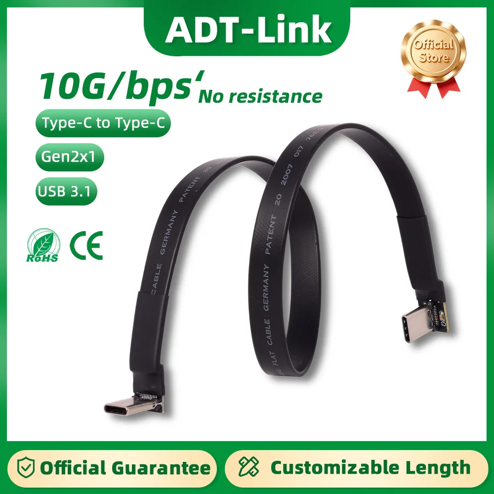 

ADT-Link USB 3.1 type C to type C Flat extension Cable 10Gbps fold 90 degree USB C male male FPC FPV Aerial Photography Cable