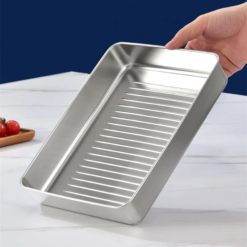 304 Stainless Steel Meat Fruit Fresh-keeping Box with Sealed Lid Fridge Organizer Food Storage Container Freezer Food Plates