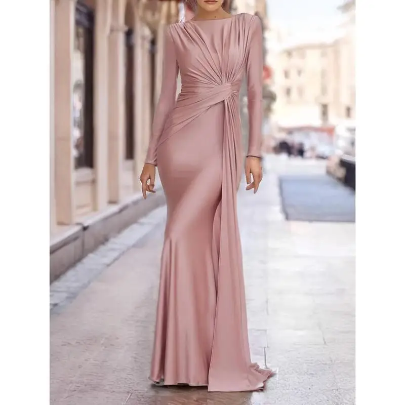 엘리 뉴 크로스보더 패션 액세서리 플리츠 라이트 핑크 웨딩 클린핏 H 버전 미들라이프 티쿼터 슬리브 린넨...