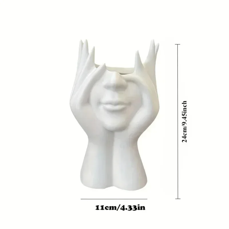 قطعة واحدة من منظم البلاستيك بتصميم الوجه التجريدي - حامل أقلام متعدد الوظائف وتخزين فرشاة المكياج ونحت فني خفيف الوزن