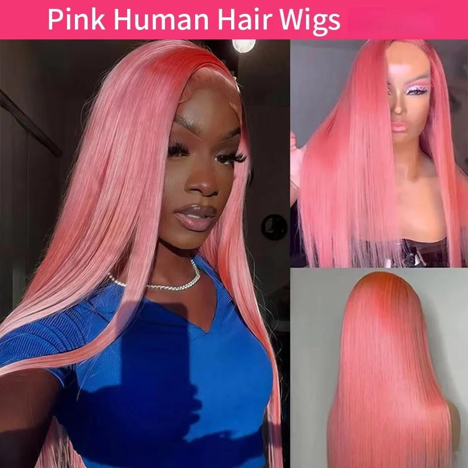 Perruque rose 13x6 HD Lace Frontal, perruques lisses en cheveux humains, perruques brésiliennes de qualité 13x4 en cheveux humains, densité originale 250, 30-32 pouces