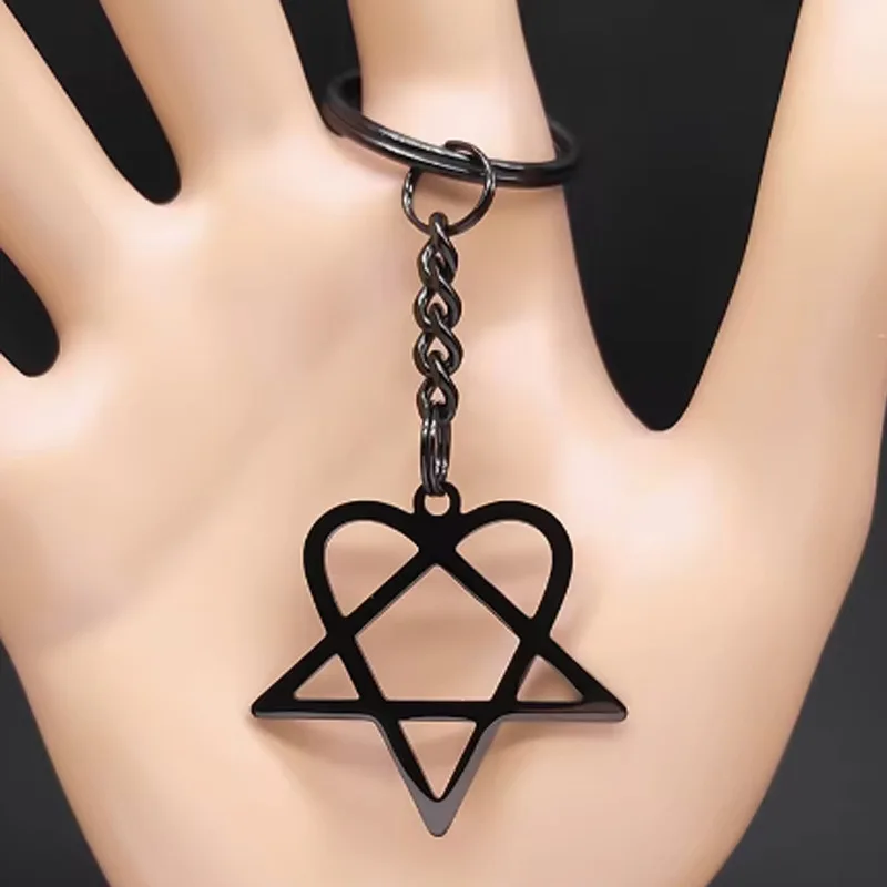 록 음악 그 Heartagram 스타 하트 열쇠 고리 스테인레스 스틸 실버 컬러 남성 여성 가방 매력 열쇠 고리 파티 선물 쥬얼리