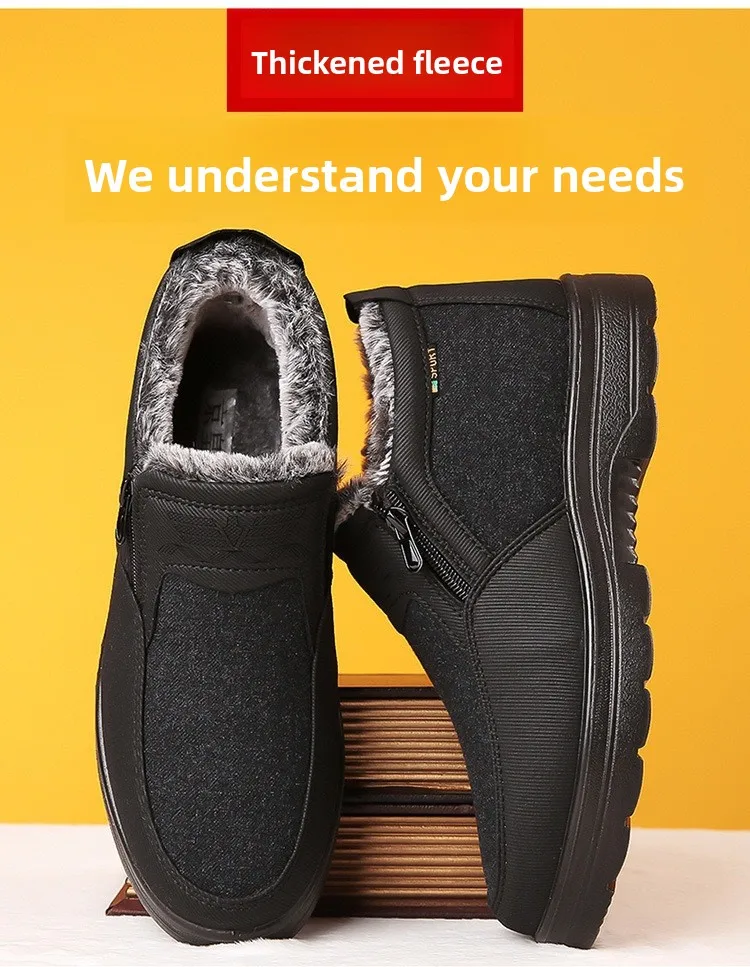 Herren Winter Fleece-gefütterte Warme Slip-On Stiefel mit Seitenreißverschluss Rutschfeste Dicke Sohle Thermo-Baumwollschuhe für Ältere – Detail 5