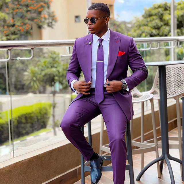 Purple Men s Suit One Button Blazers Set For Wedding Slim Fit Male Tuxedos 2 Pieces Jacket And Pants Peaked Lapel Groom Wear AliExpress