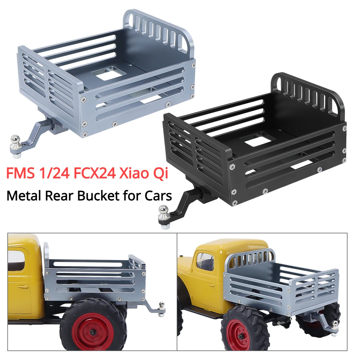 

FMS 1/24 FCX24 Xiao Qi RC Car Parts Metal Detachable Rear Bucket Trailer Bucket with Hitch Unit Upgrade Parts