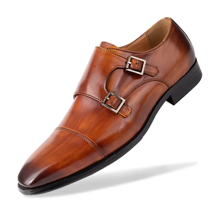 Men's Leather Shoes Double Monk Strap Sole Classic Wedding Goodyear Constructed Dress Burnishing Technique Loafer Zapatos Hombre