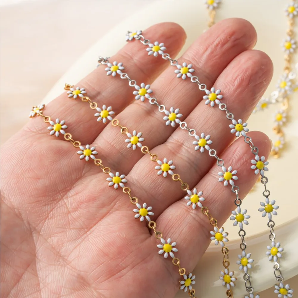 

1Meter Drop Oil Enamel Cute Double-sided Daisy Flower Chain For DIY Women Necklace Bracelet Jewelry Making Supplies Accessories