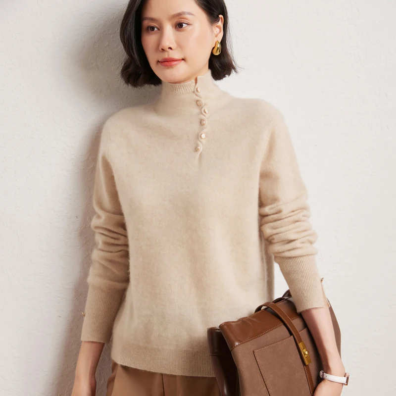 

Design Style 100% Merino Wool Sweater Autumn Winter Turtleneck Pullover Women Long Sleeve Knitwear Elegant Clothing Tops