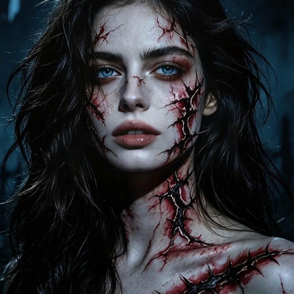 Simulated Scar Halloween Temporary Tattoo Sticker Blood Vessels Tattoo Waterproof Halloween Face Tattoo Stripe Crack Mark
