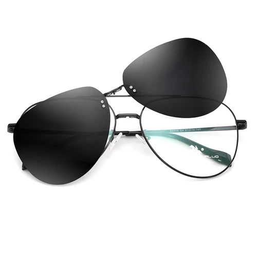 Imagen 2 del producto Gafas ópticas con montura grande para hombre, lentes de sol con Clip, gafas magnéticas polarizadas, gafas graduadas a la moda, doble puente