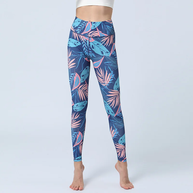 Damskie legginsy sportowe z nadrukiem w liście dla kobiet Slim Fit Butt Lift High Waist Fitness Dancing Pant Casual Outwear 8Z
