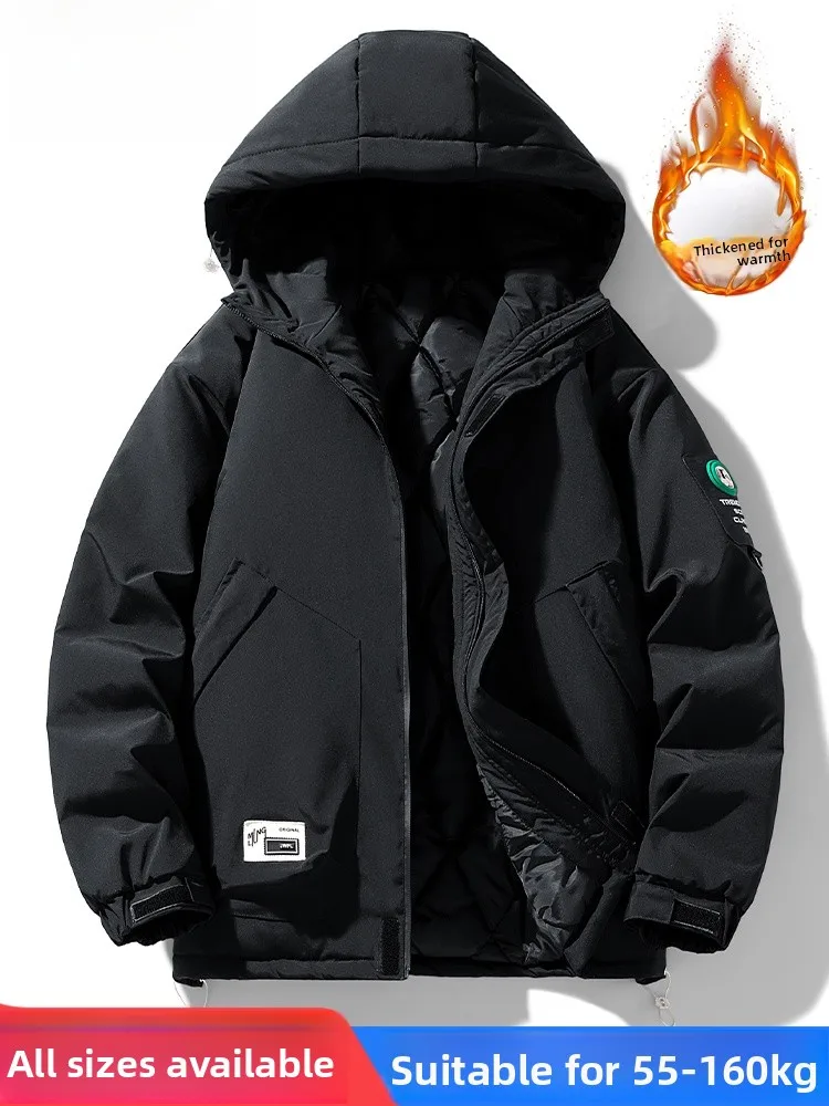 

MoChao Winter New Large Size Cotton Jaet Men's Workwear Loose Thiened Casual Hooded Outerwear Warm Youth Trend Polyester ...