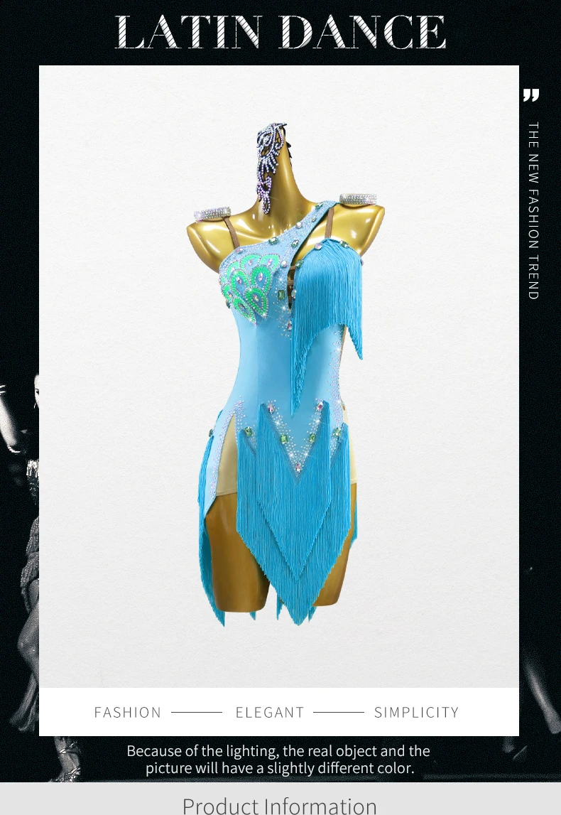Lateinamerikanisches Tanzkleid, Partykleidung, Tanzbekleidung für Damen, lyrisches Kostüm, Ballsaal-, Karnevals-, Bühnen- und Abendgarderobe, elegantes Party- und Auftrittsoutfit. – Detail 2