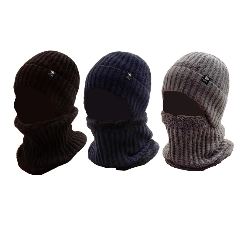 Topi rajut anak-anak, untuk pria wanita, Pullover topi syal setelan Plus anak-anak berjajar tebal hangat topi Beanie pria rajut