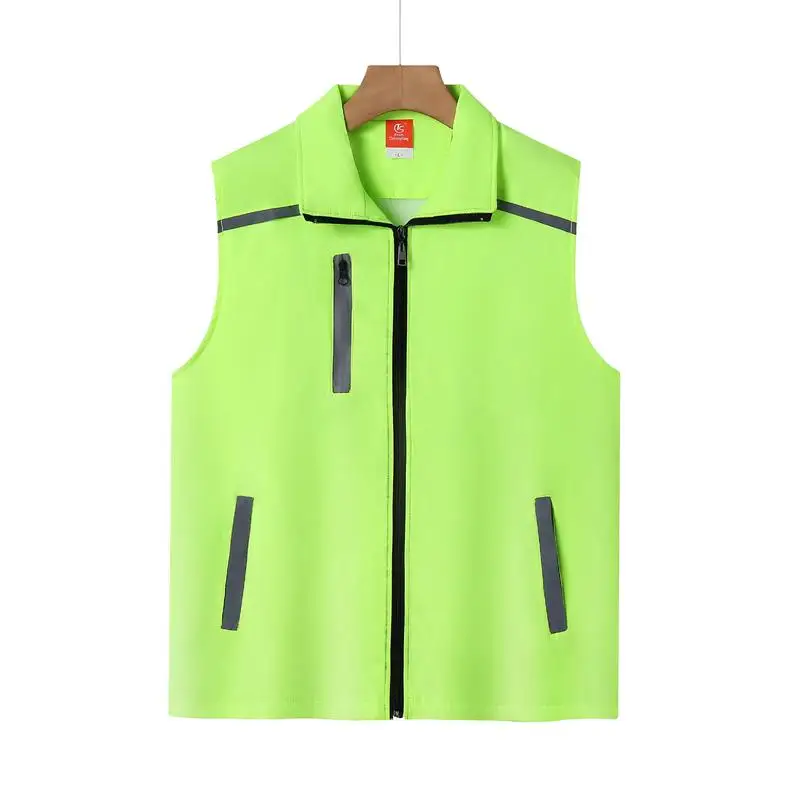 customized LOGO new casual summer Joker young men\'s solid double sleeveless lapel zipper pocket reflective strip women vest top