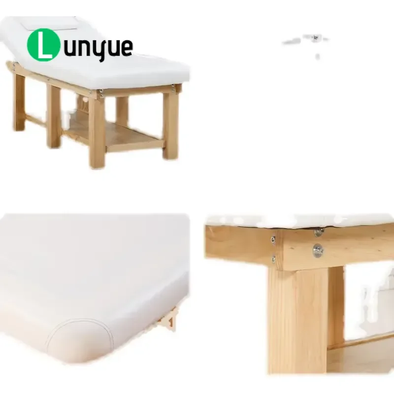 Modern Wooden Beauty Massage Bed with Constant Temperature Heating Facial Breathing Hole Mattress for Spa Treatment