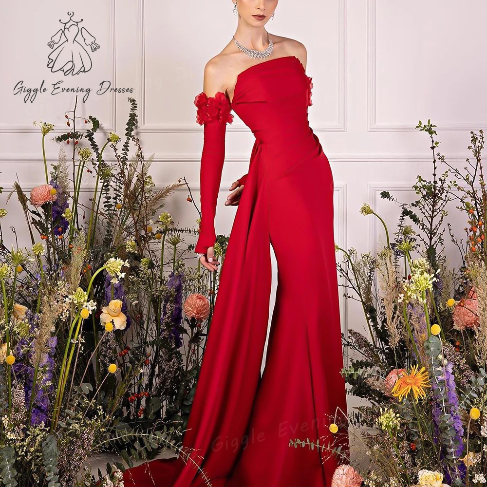 Giggle Strapless Luxury elegant Formal party gown women فساتين سهرة, Pleat Flowers Close-Fitting Floor Length evening dress 2024