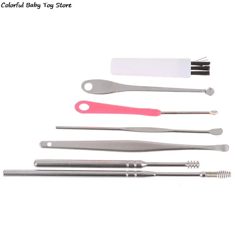 7 Cái/bộ Ráy Tai Dụng Cụ Gắp Đồ Inox Earpick SÁP TẨY Curette Tai Chọn Bụi Tai Thìa Chăm Sóc Tai Sạch Sẽ dụng Cụ