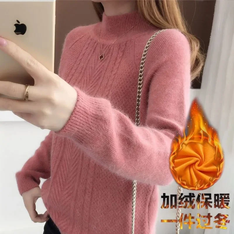 

Knitwear Tops Women's Sweater Coat 2024 Autumn And Winter New Loose Pullover Jacket Semi-High Collar Bottoming Shirt Ladies Tide