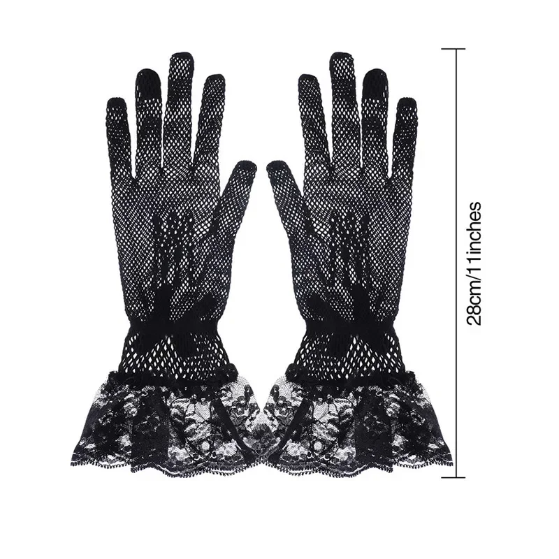 Eleganckie damskie krótkie koronkowe rękawiczki Sheer Fishn Net Black White Prom Party Gloves Modne damskie rękawiczki w jednolitym kolorze Nowe