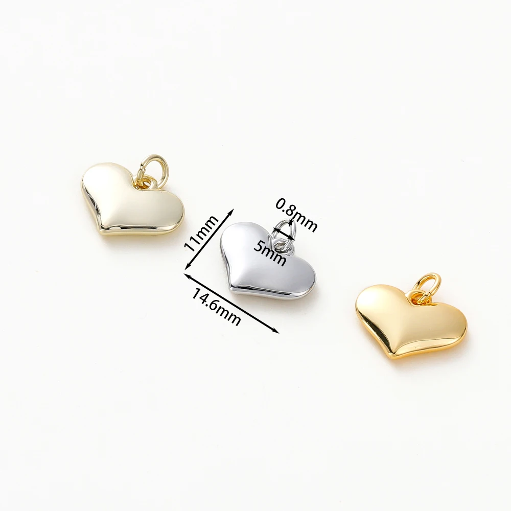 4Pcs 14K/18K Gold Color Plated Brass Heart Pendants 10mm Love Shape Charms Pendan for DIY Necklace Jewelry Making Supplies