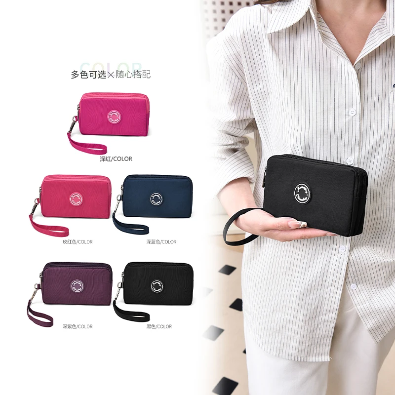 Layer Zipper Waterproof Wristlet Wallet, Large Capacity Nylon Clutch Purse, Portable Phone Pouch with Wrist Strap for Women Dai
