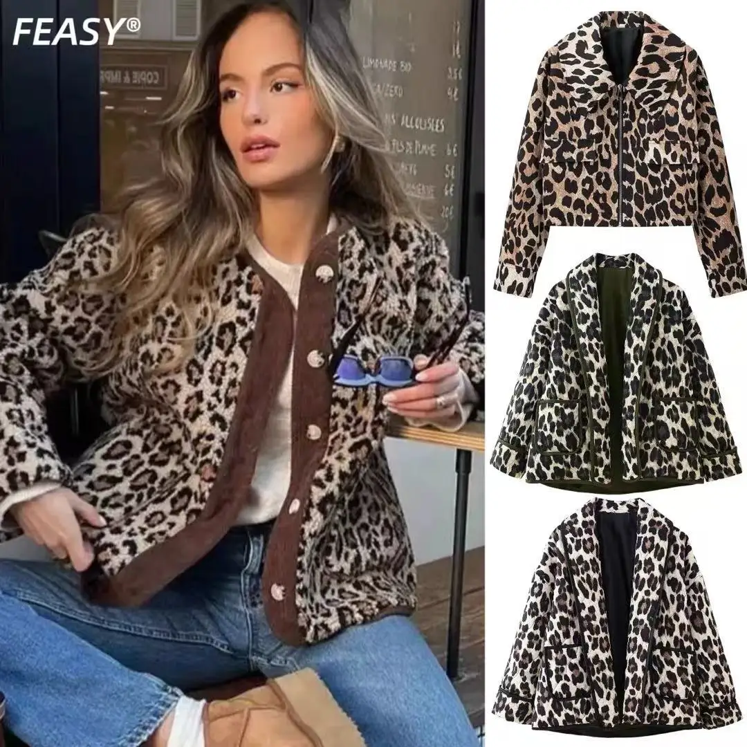 

European and American Style Women's Clothing New American Style Printed Fashionable Loose Lamb Fur Leopard Print Jacket